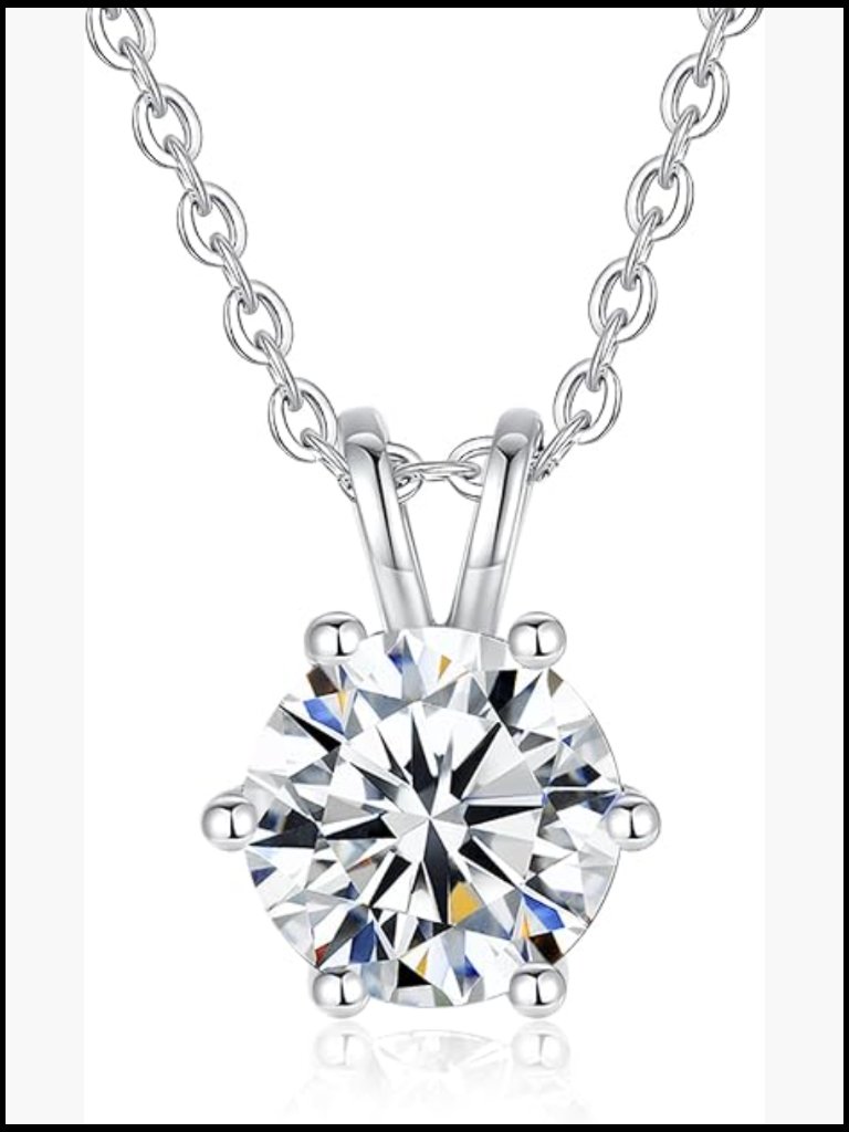 Moissanite Pendant Necklace Sterling Silver 1-4 Carat Dainty Chain Link